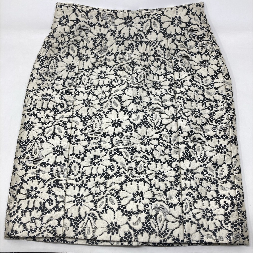 Burberry London Brocade Lace Pencil Skirt, Black/White Size 6